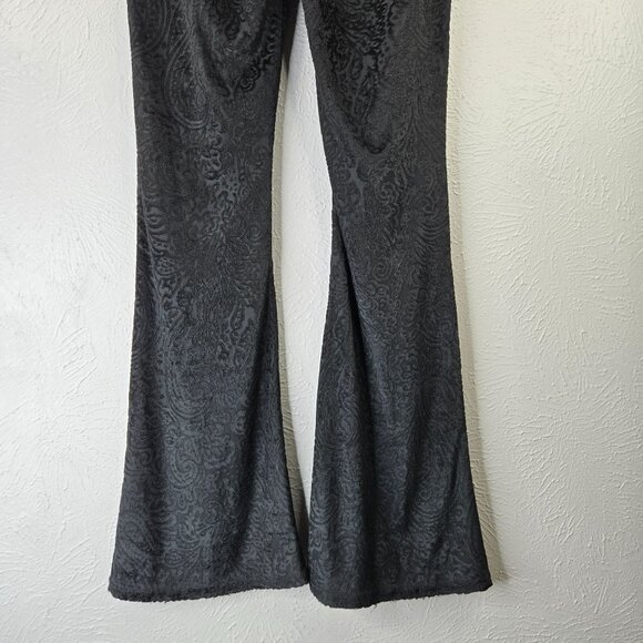 Free People Flare Pants M Black Velvet Burnout Whimsygoth Pull On Bell Bottom - Picture 10 of 12